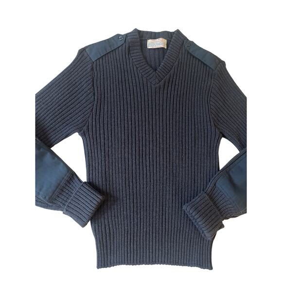 Vintage Citadel V-Neck Pullover Sweater Elbow Patch Blue 40 Academic Professor - Picture 1 of 6